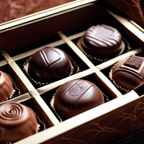 **

Prompt: "Close-up shot of a luxurious chocolate box with a velvet-textured finish. Soft, diffused lighting to highlight the tactile quality. Emphasize the feeling of indulgence and high-end craftsmanship. Background slightly blurred to draw focus to the box."

**