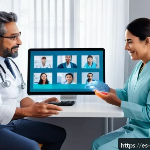 촉각적 피드백의 산업별 응용 사례 - A modern telemedicine consultation scene showing a Hispanic female doctor using advanced haptic feed...
